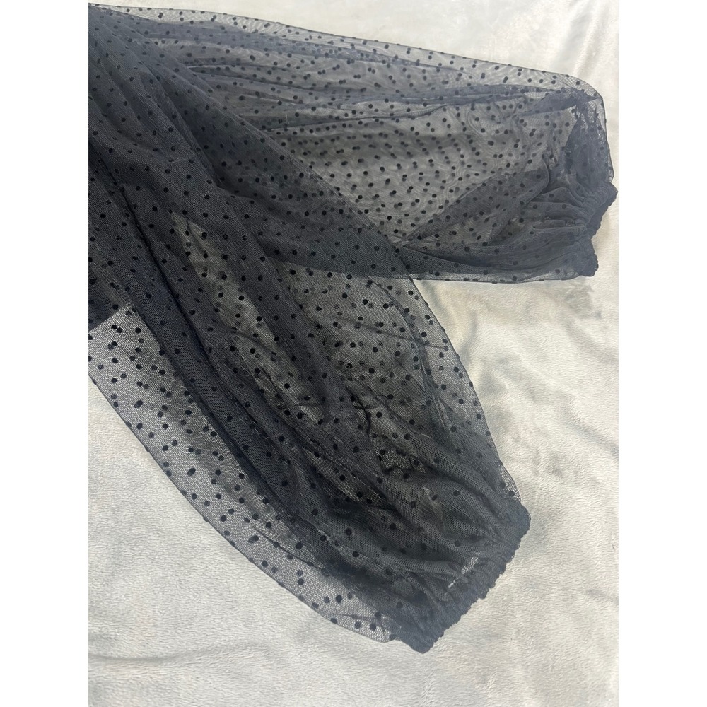 Vince Camuto Women's Black Bow Neck Shift Dress Mesh Dot Sleeves Gothcore Size 2 - Picture 6 of 7